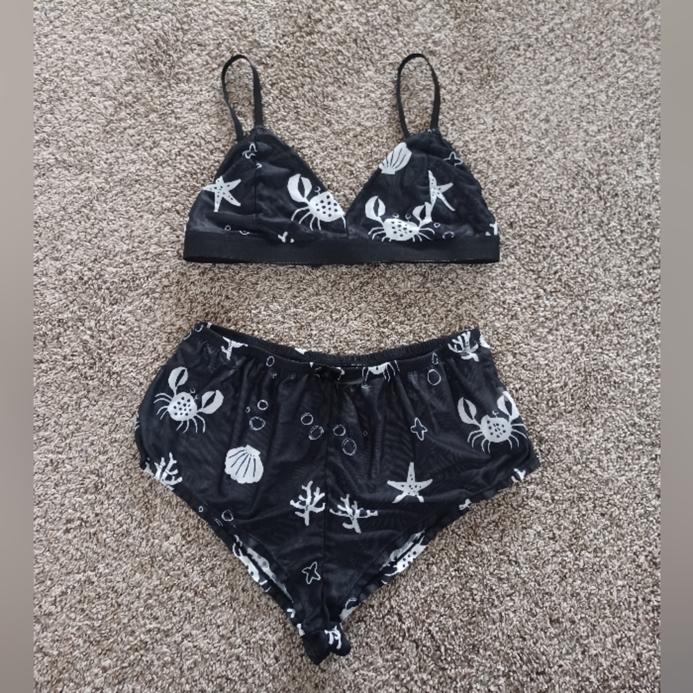ROMWE Sea Print PJ Set Bralette and Shorts